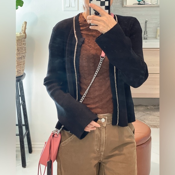 NWT maje women knit cardigan black gold size 2 - Picture 9 of 16